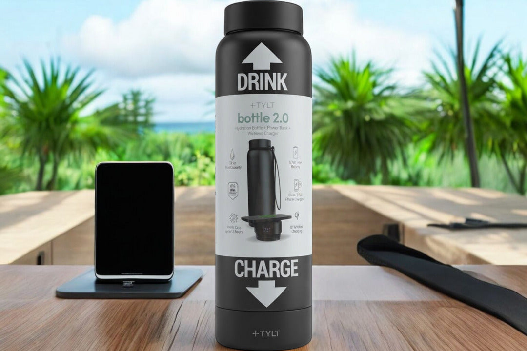 TYLT Bottle 2.0 Hydration Bottle with Power Bank and Wireless Charger - Black