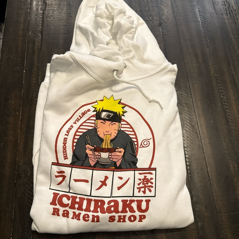 Naruto Ichiraku Ramen Shop White Hoodie Men's 2XL - front graphic
