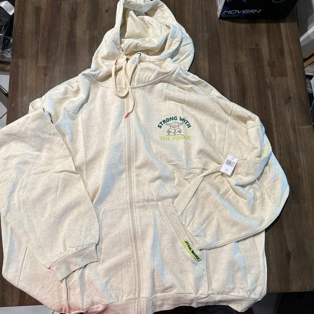 Star Wars Grogu cream zip-up hoodie full front view