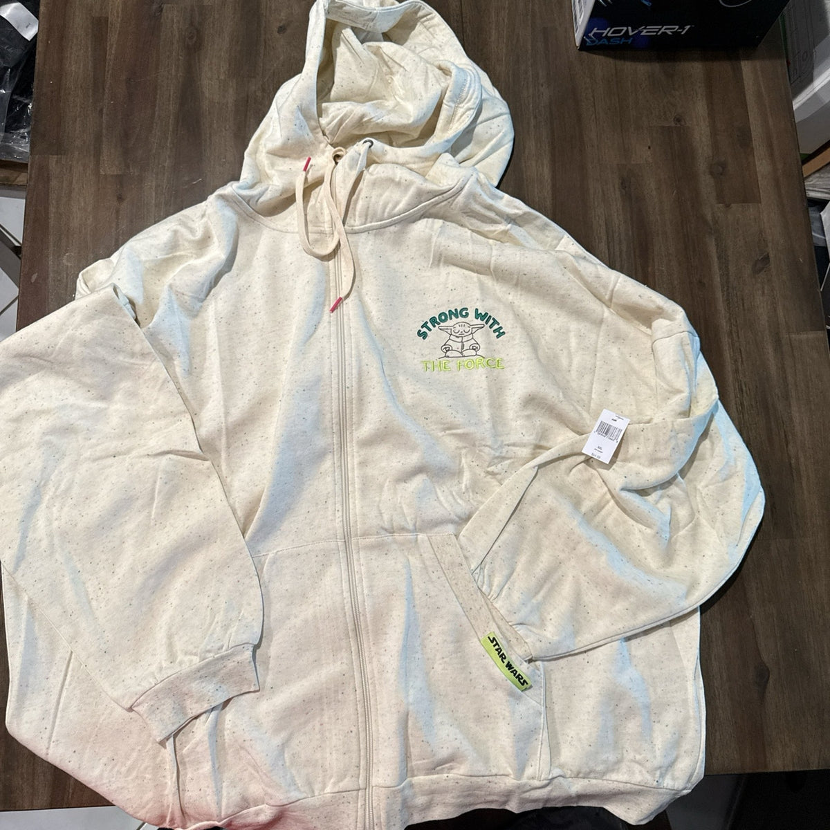Star Wars Grogu cream zip-up hoodie full front view