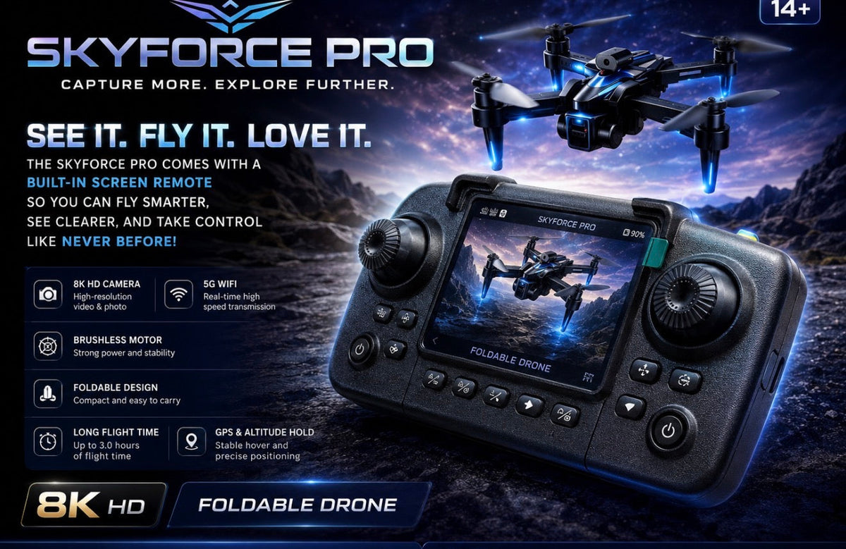SkyForce Pro Foldable Drone with Built-In Screen Remote | 8K HD Camera | GPS | Dual Battery - product image 1