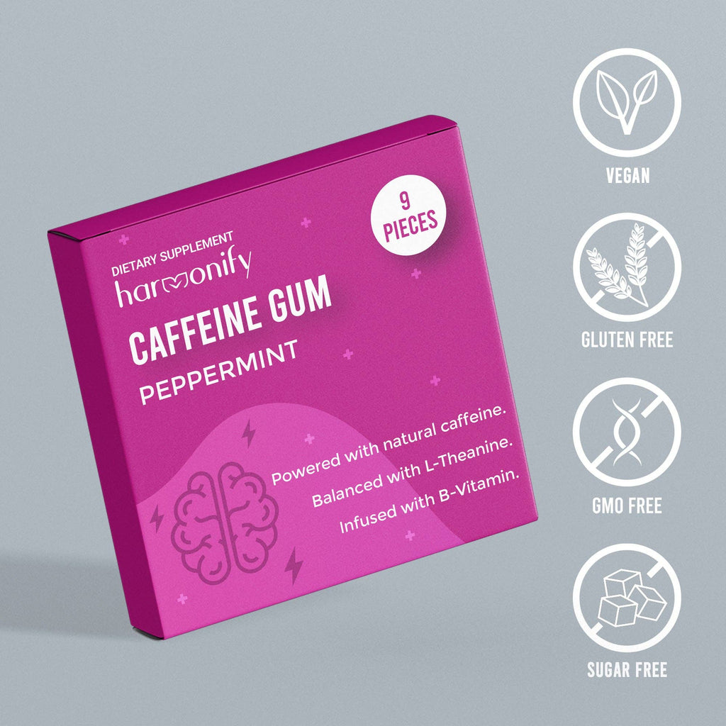 HARMONIFY Energy & Focus Gum (54 Pieces) – Sugar-Free with L-Theanine, Natural Caffeine, and Vitamins B12 & B6 – Focus &
