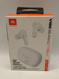 JBL White Vibe Beam 2 True Wireless ANC Earbuds with Charging Case