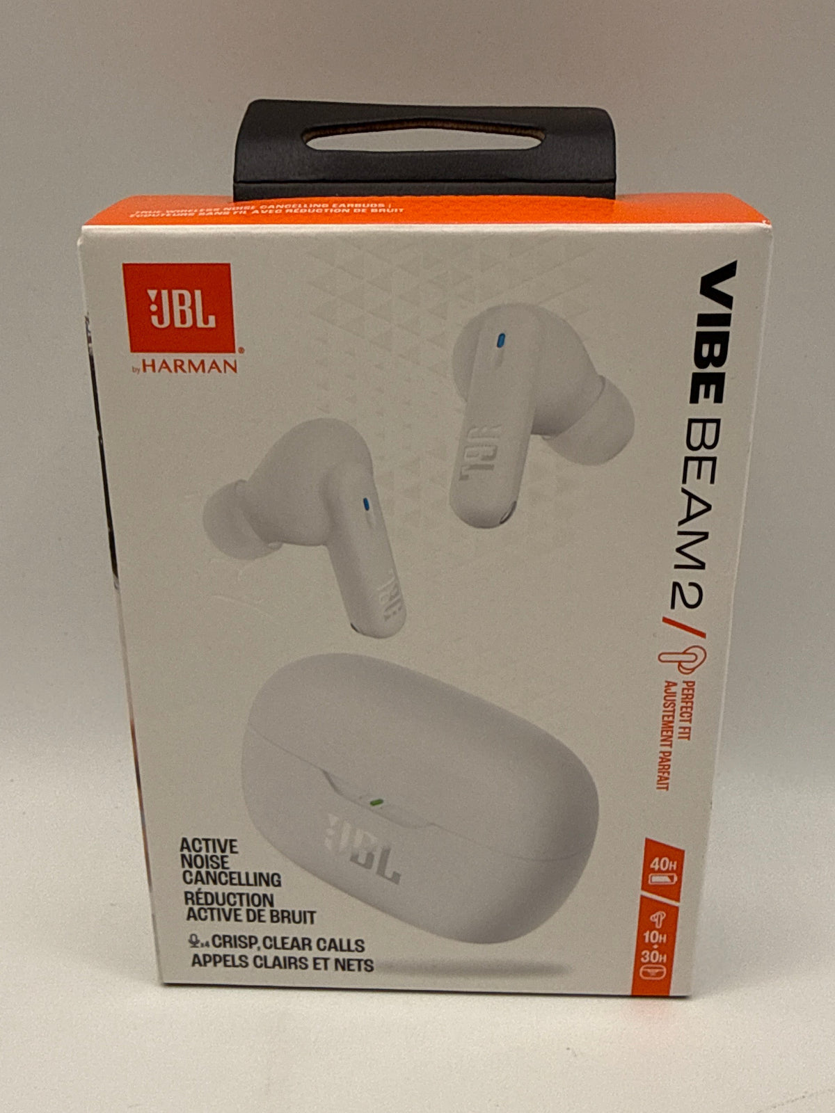 JBL White Vibe Beam 2 True Wireless ANC Earbuds with Charging Case