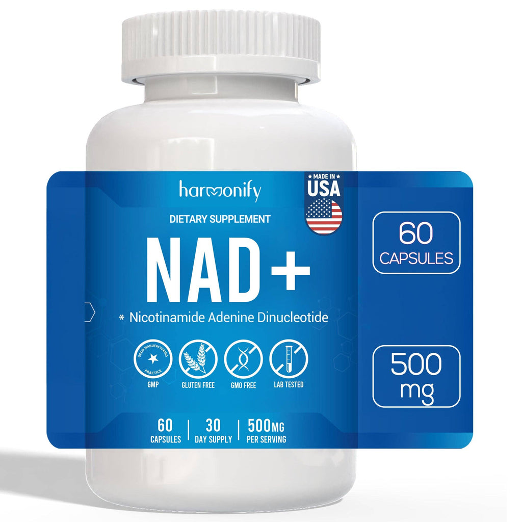 HARMONIFY NAD Supplement (500mg of 95% Pure NAD+ Per Serving, 30-Day Supply) – Vegan, Non-GMO, NAD Booster for Longevity