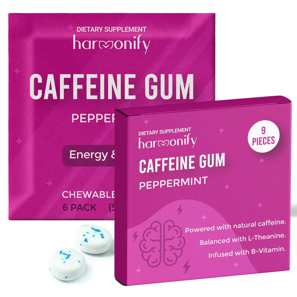 HARMONIFY Energy & Focus Gum (54 Pieces) – Sugar-Free with L-Theanine, Natural Caffeine, and Vitamins B12 & B6 – Focus &