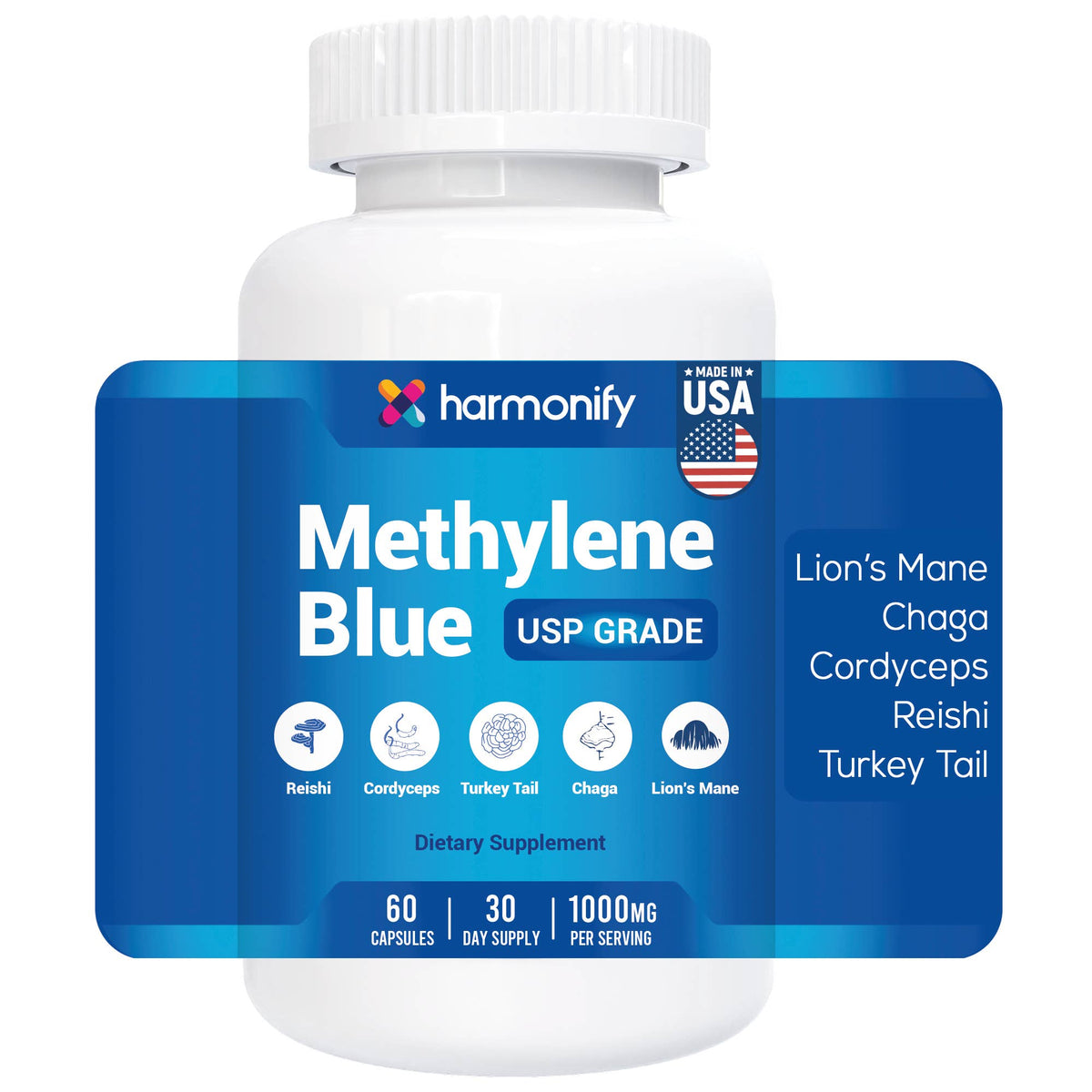 Methylene Blue Capsules with Lion’s Mane, Chaga, Cordyceps - product image 1