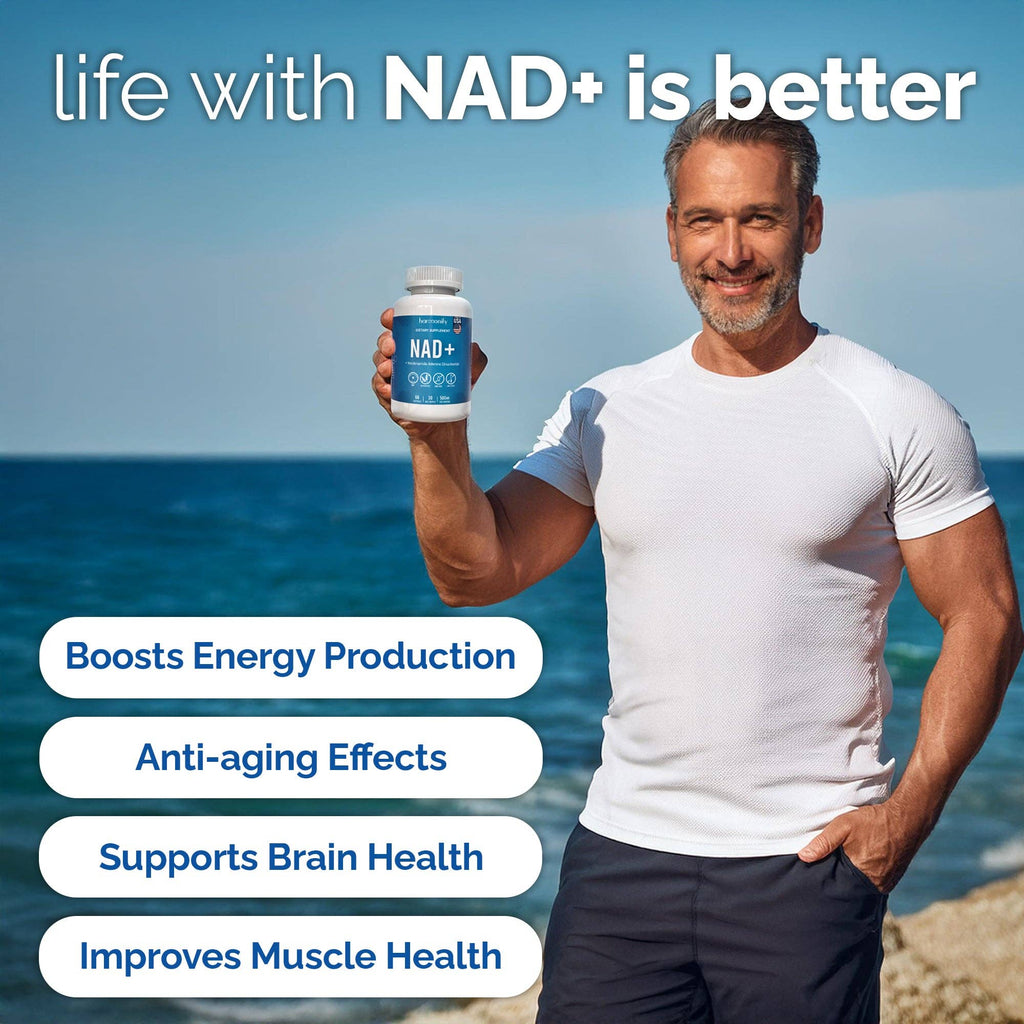 HARMONIFY NAD Supplement (500mg of 95% Pure NAD+ Per Serving, 30-Day Supply) – Vegan, Non-GMO, NAD Booster for Longevity