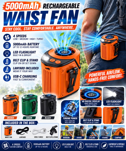 5000mAh Rechargeable Waist Fan - Stay Cool Everywhere - Orange - product image 1