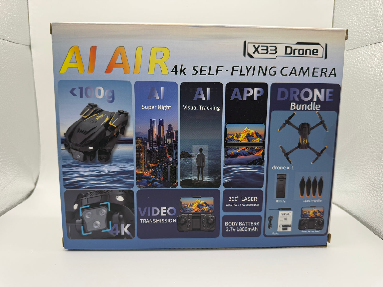 AI AIR X33 4K Self-Flying Camera Drone + VR Shinecon Headset Bundle - product image 4