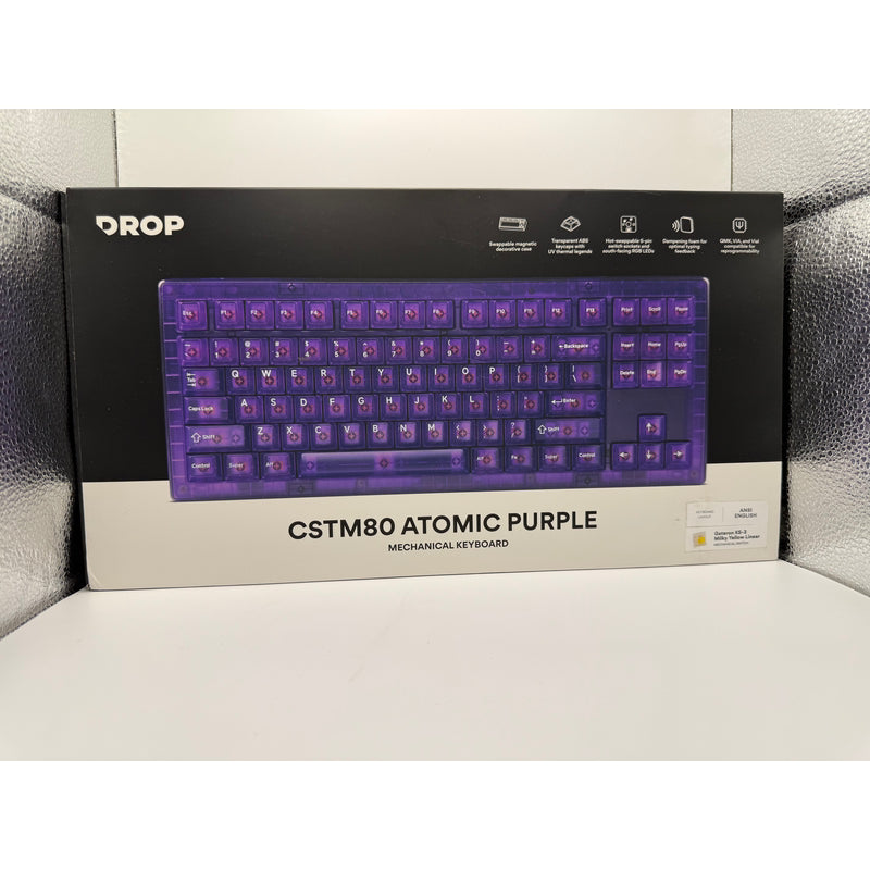 Drop CSTM80 Atomic Purple Mechanical Keyboard with Gateron KS-3 Milky Yellow Linear Switches - product image 1