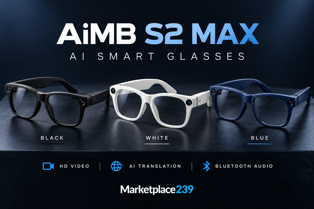 AiMB S2 Max Black AI Smart Glasses – HD Video, Translation & Bluetooth Audio