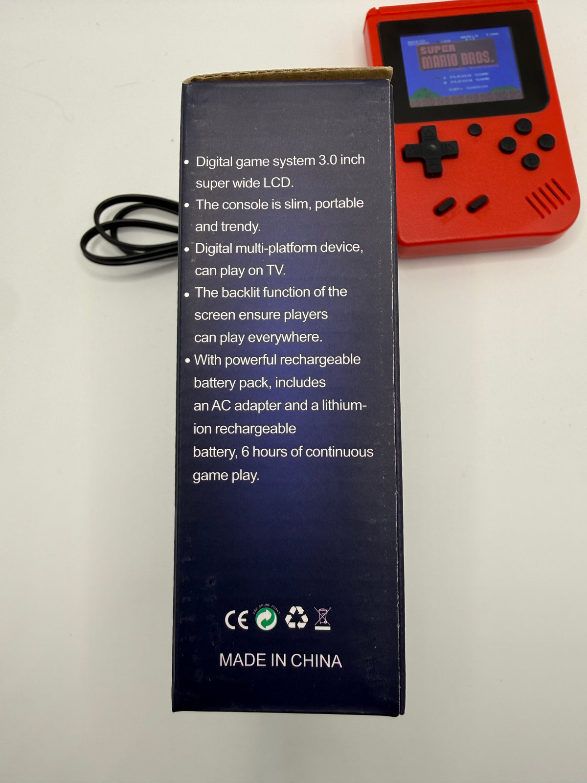Side view of Game Box Plus packaging showing features