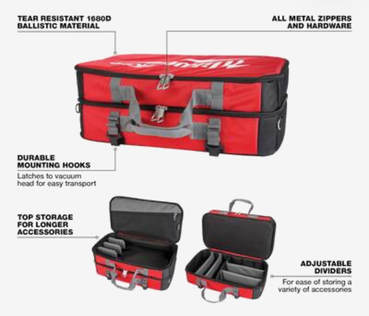 Milwaukee tool bag features annotated view