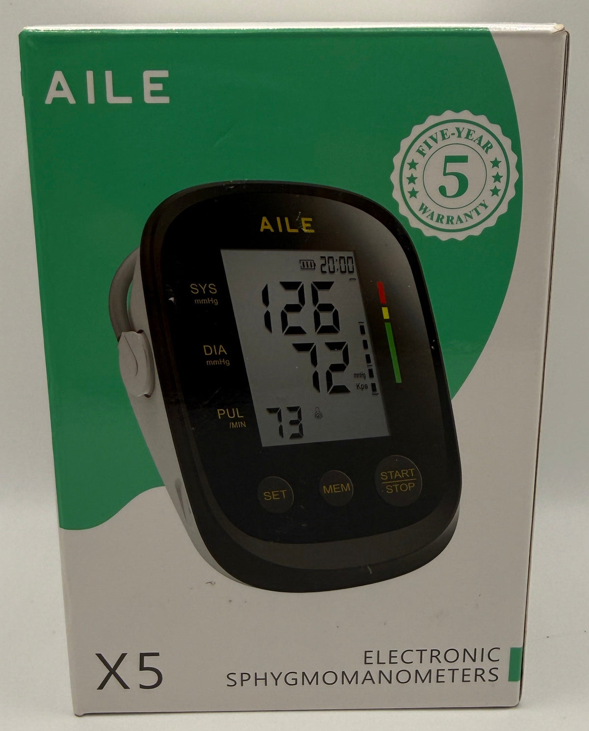 AILE X5 Electronic Sphygmomanometer Blood Pressure Monitor Packaging Front