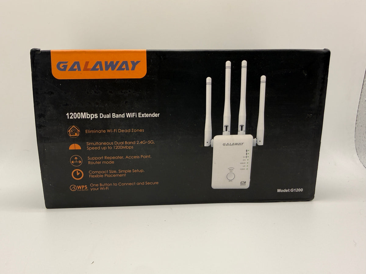 GALAWAY 1200Mbps Dual Band WiFi Extender boxed front view