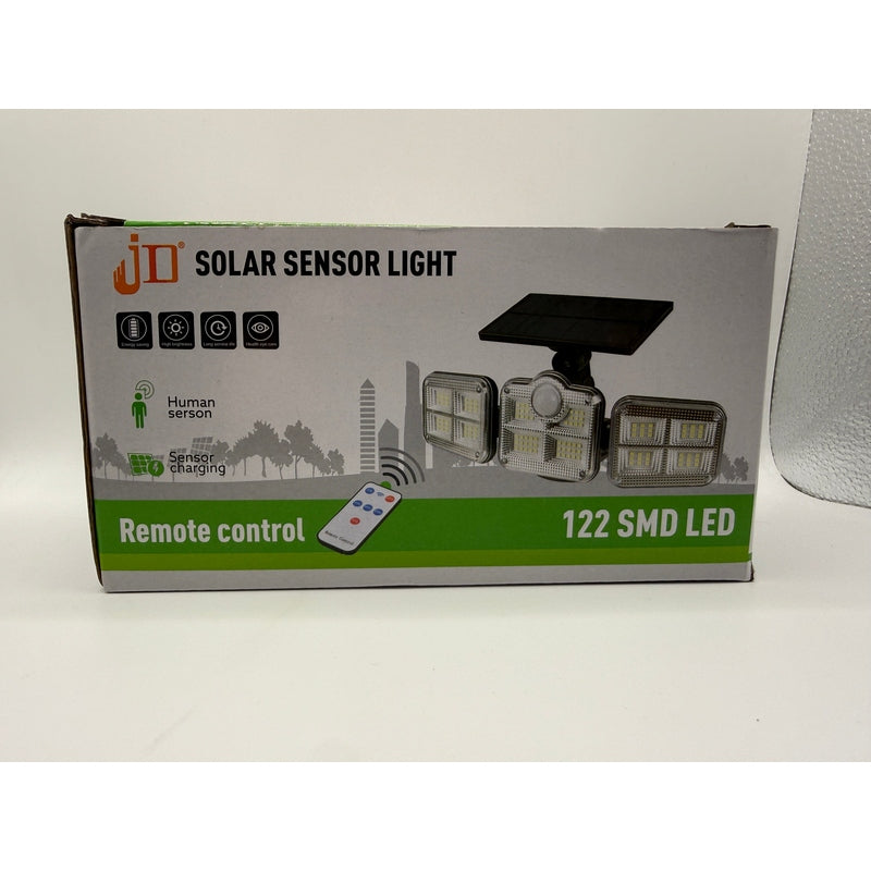 JD Solar Sensor Light box front showing product and remote control