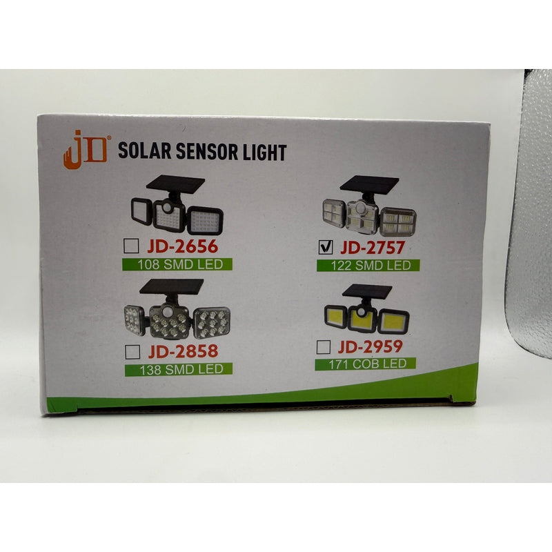 JD Solar Sensor Light box back showing different models including JD-2757 checked