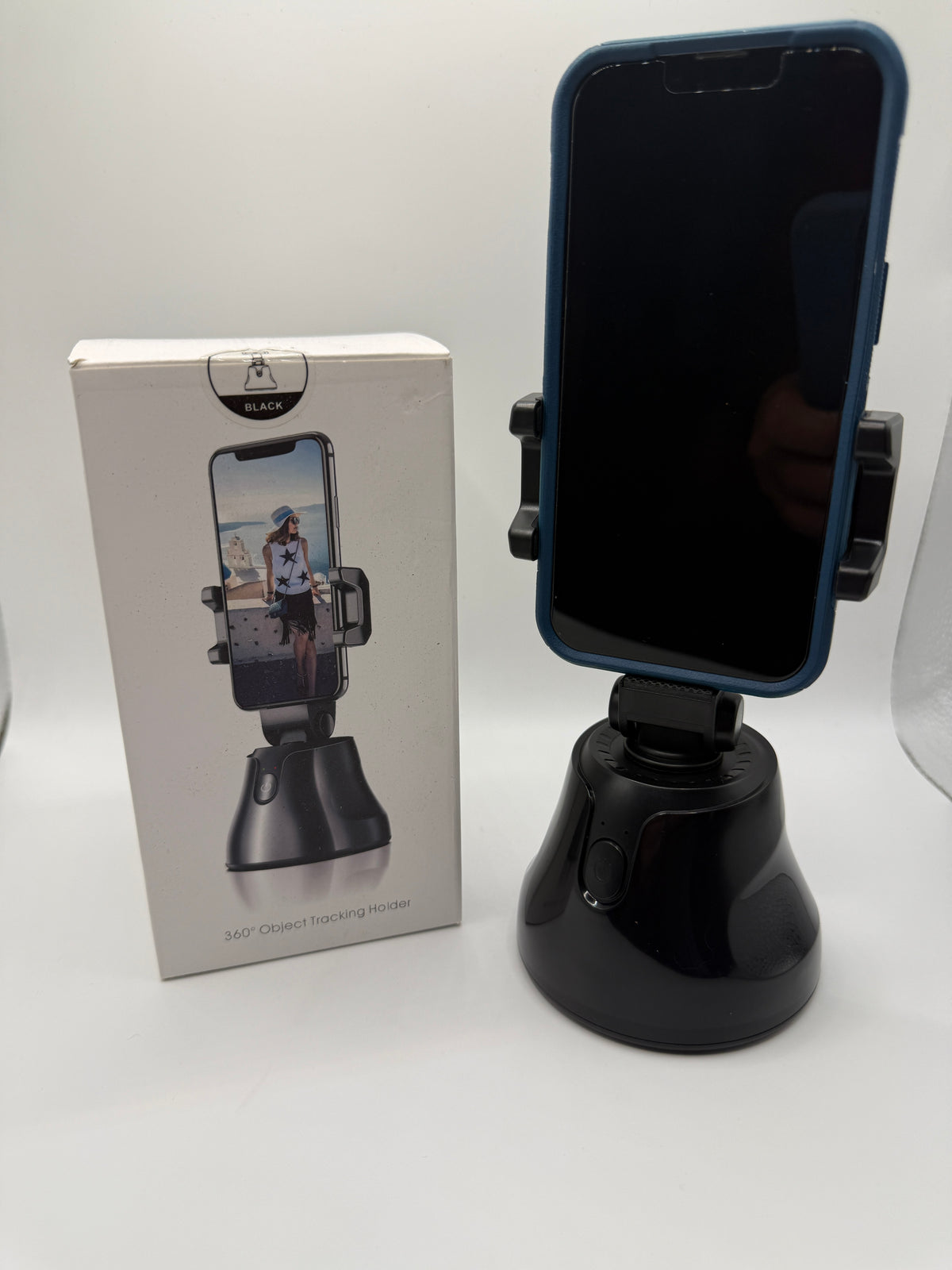 360 degree object tracking phone holder packaging box front