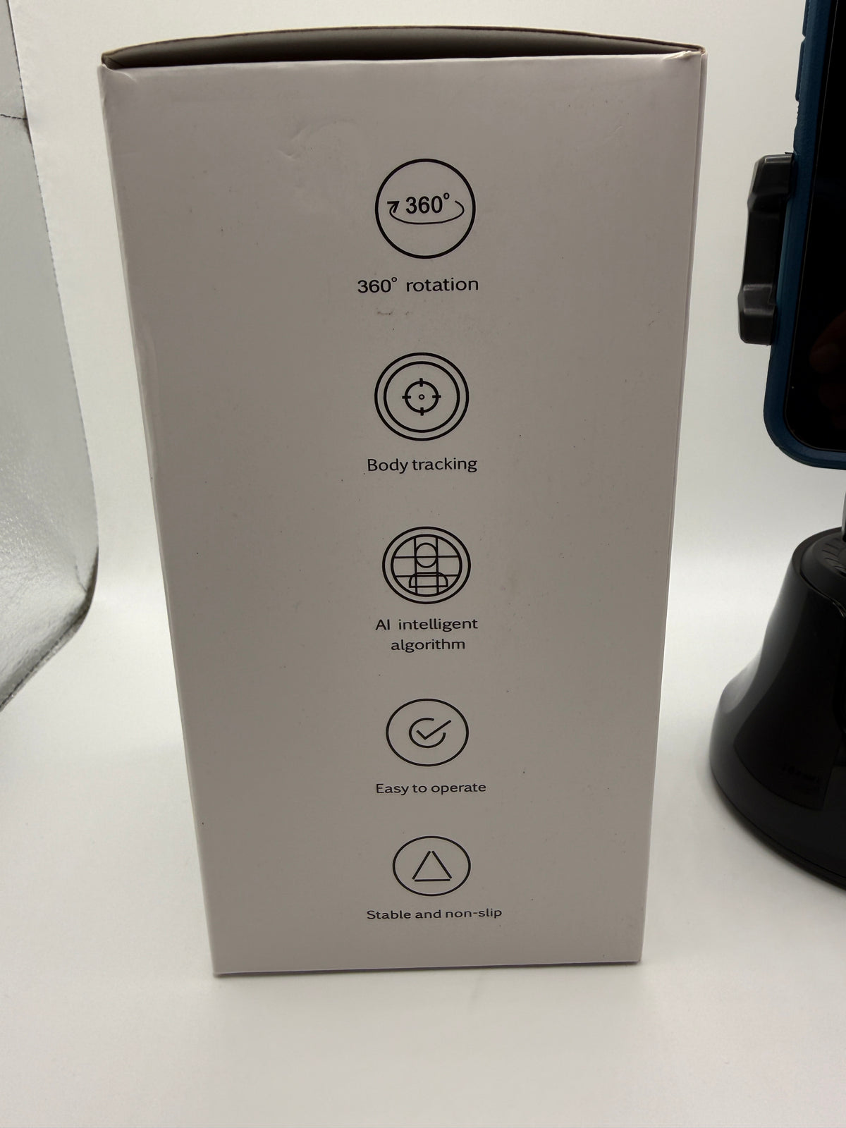 features of 360 tracking phone holder on box side 2
