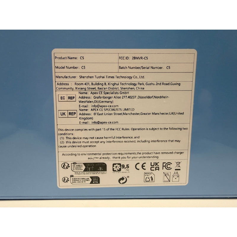 Tablets C5 model packaging label closeup