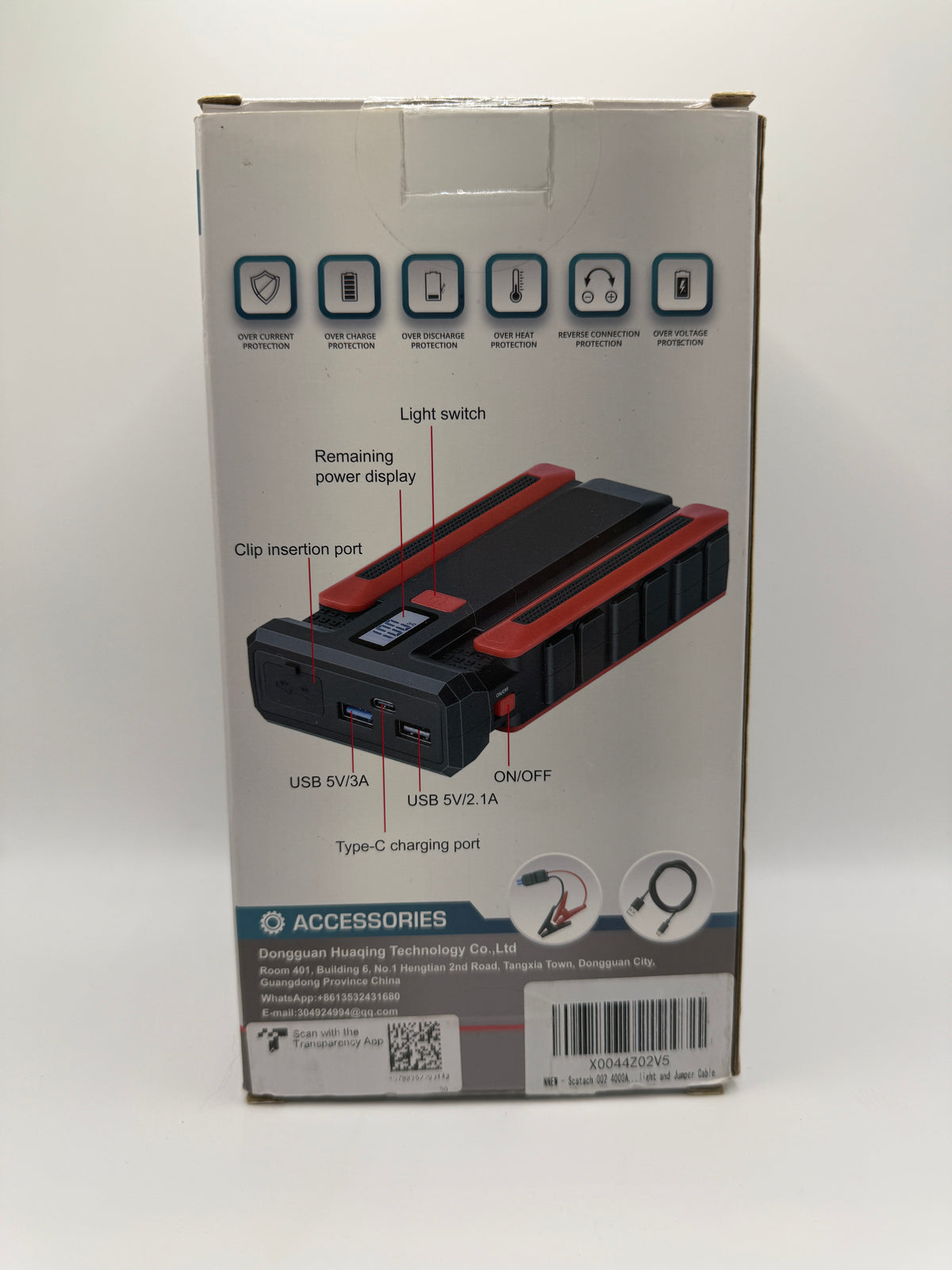 3-in-1 car emergency jump starter box back view with features