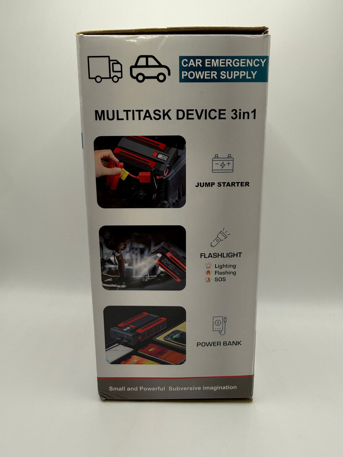3-in-1 car emergency jump starter box side instruction view