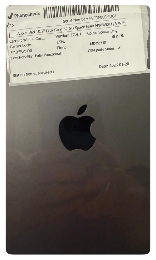 Apple iPad 10.2 inch 7th Gen back cover with Space Gray color and product label