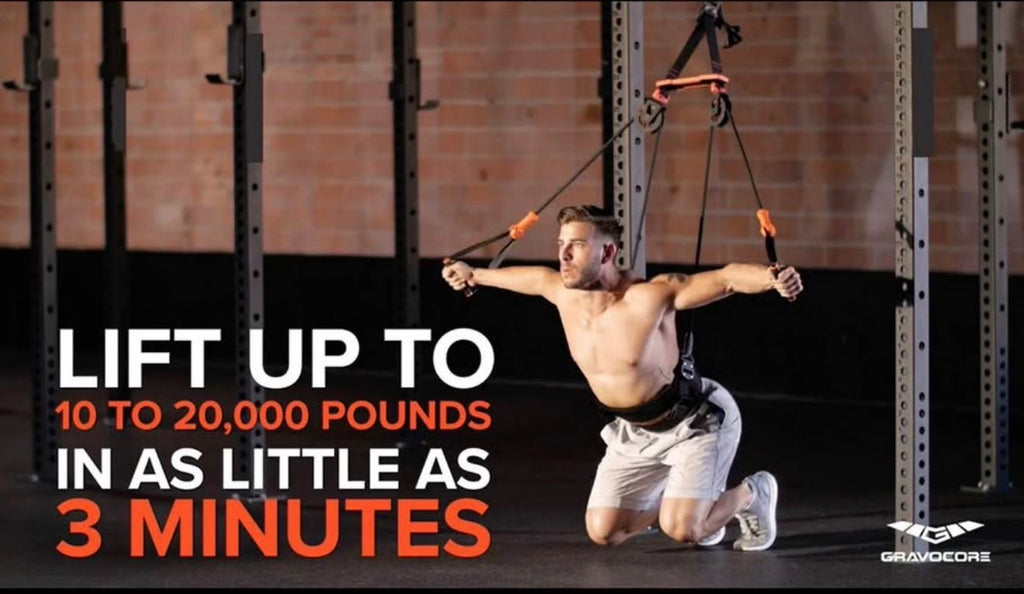 Man using Gravocore pulley system for chest exercise