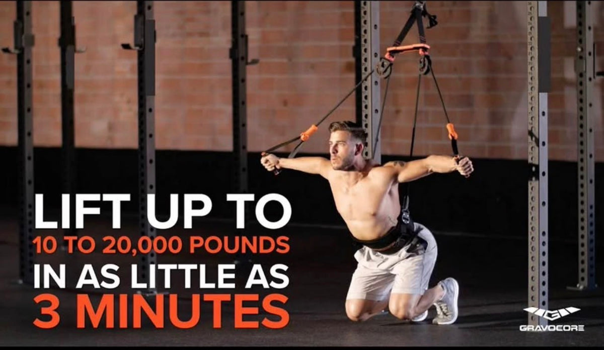 Man using Gravocore pulley system for chest exercise