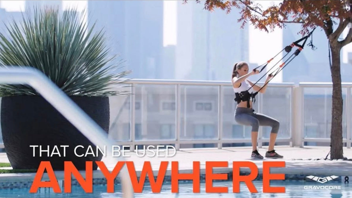 Woman using Gravocore outdoor for resistance workout