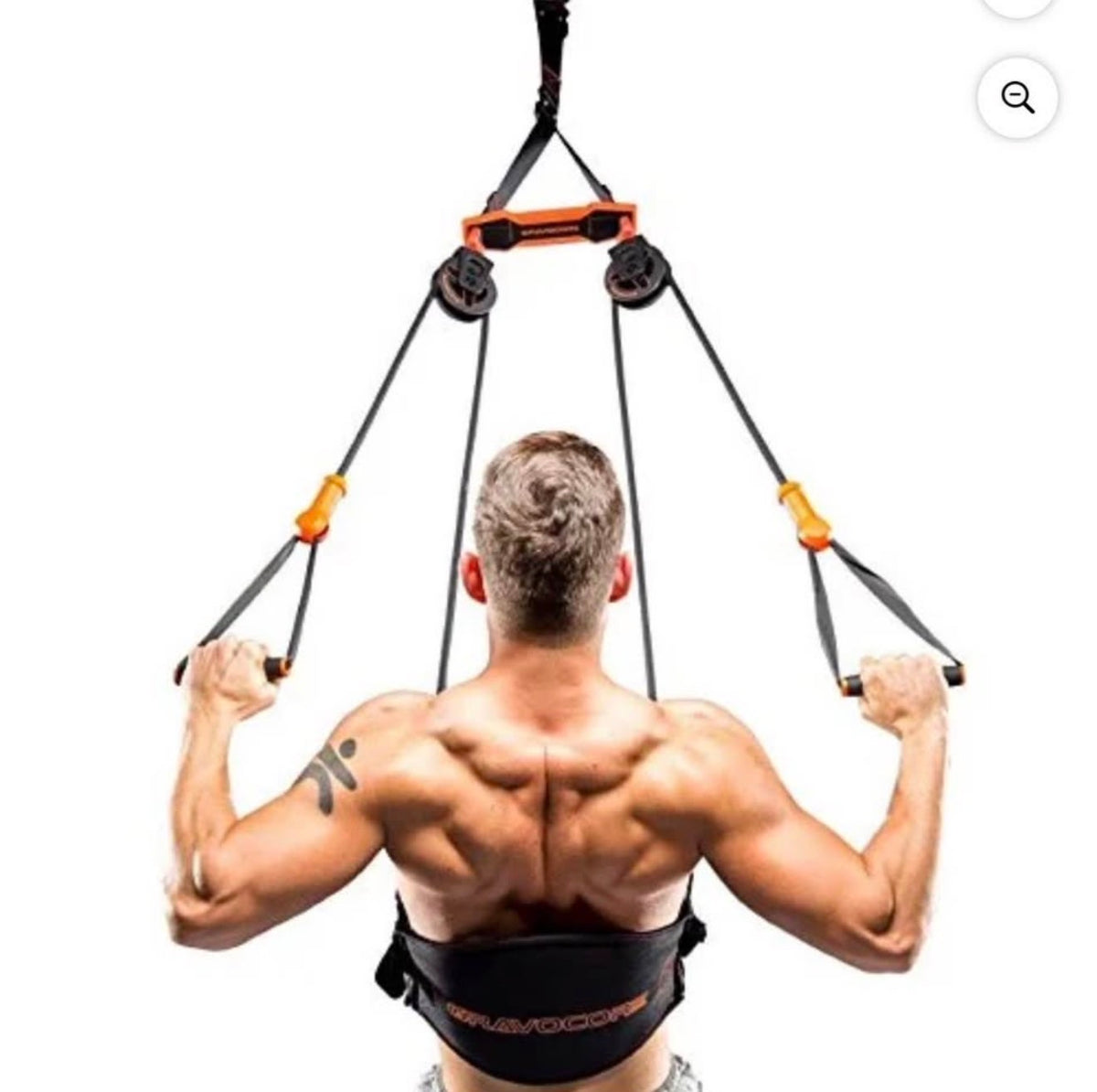Back view of man exercising with Gravocore system