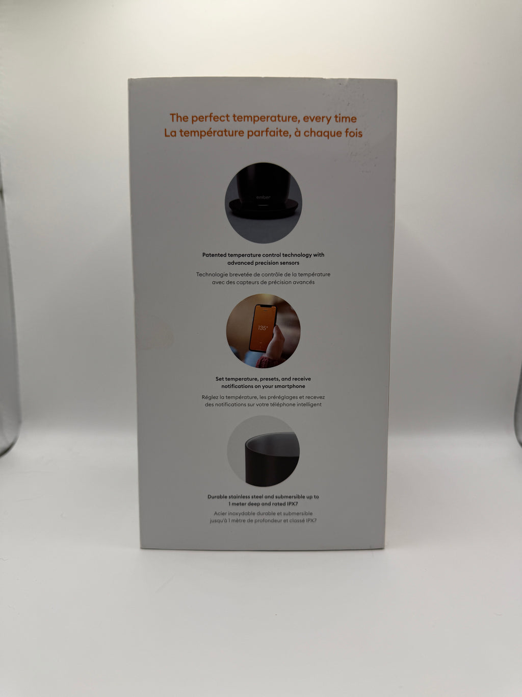 Ember mug product box side with temperature control details