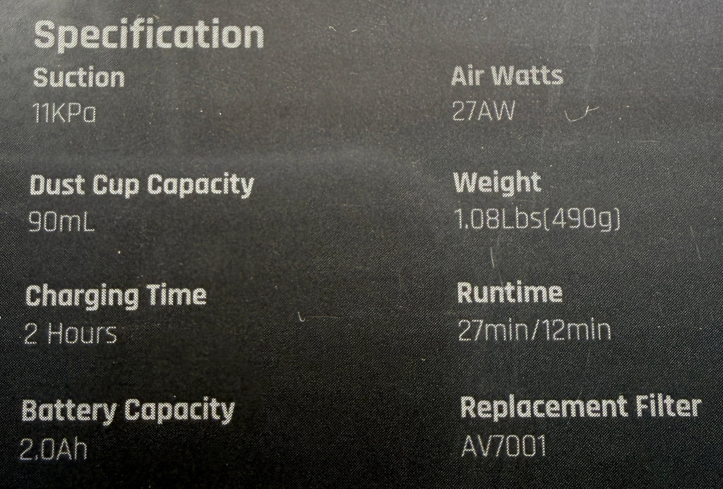 Fanttik Slim V7 vacuum cleaner specifications label