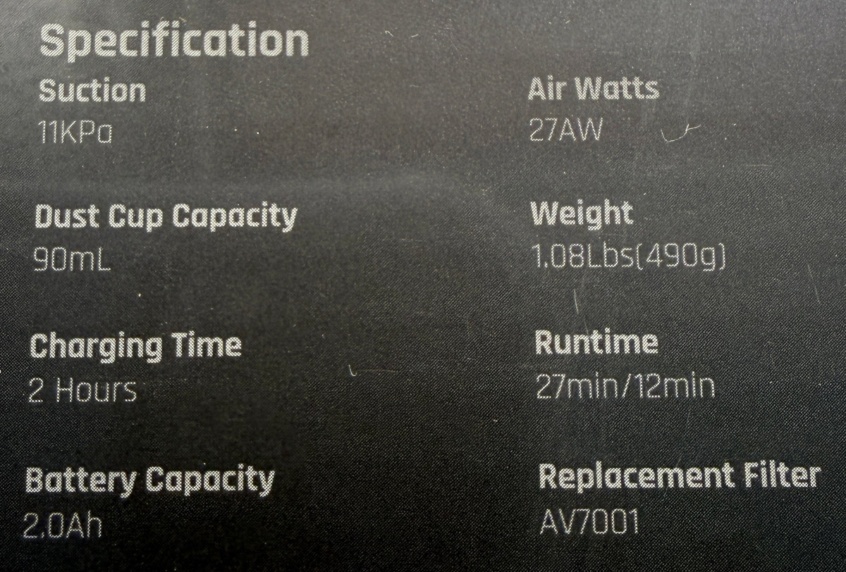 Fanttik Slim V7 vacuum cleaner specifications label