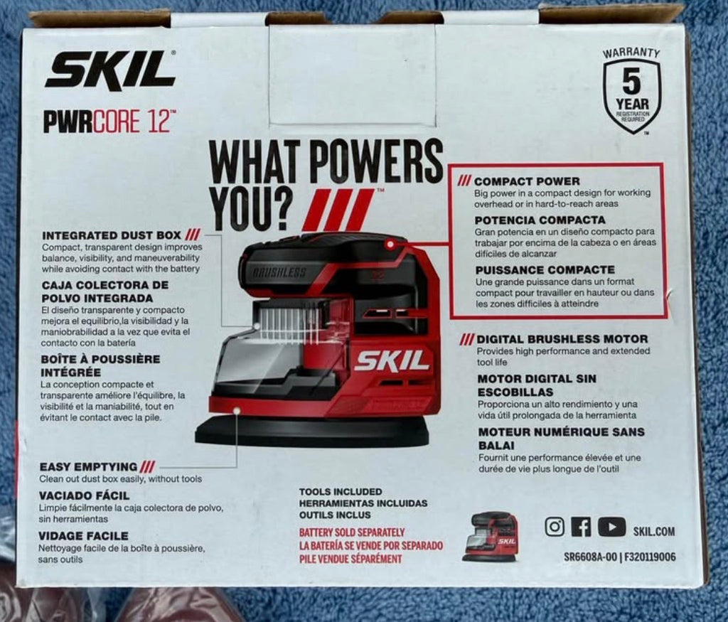 SKIL PWRCore 12 Compact Detail Sander Box Back with Features