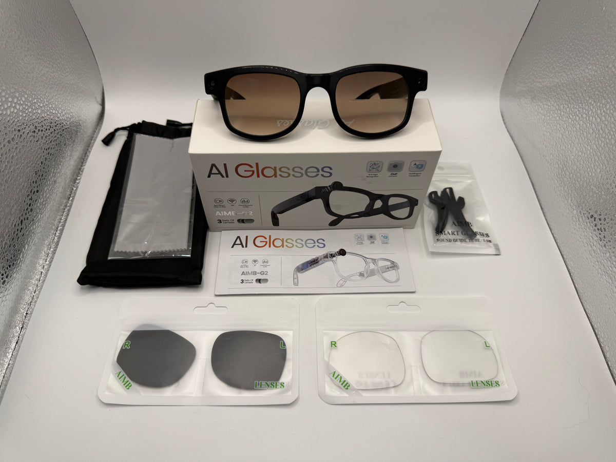 AI Glasses AIMB-G2 with packaging and accessories