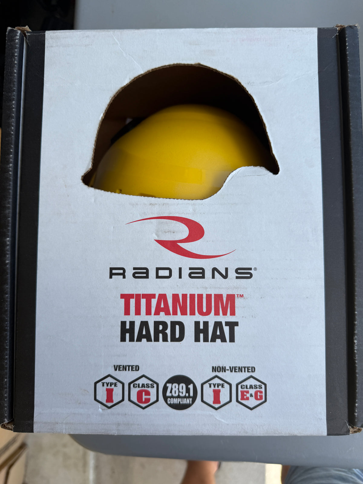 Radians Titanium Vented Yellow Hard Hat box front