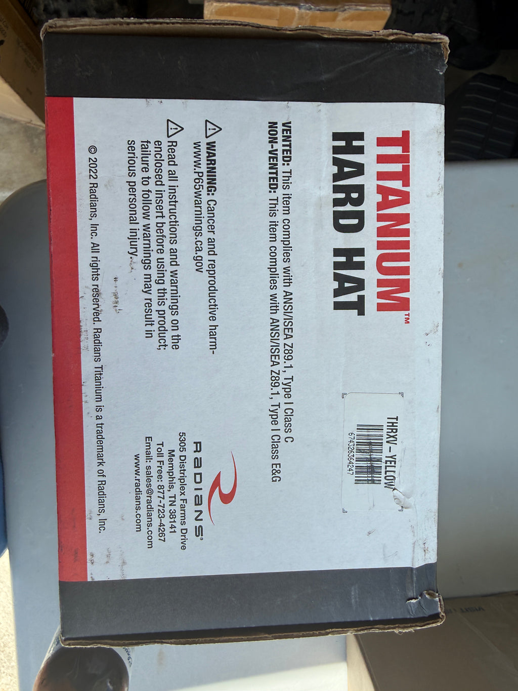 Radians Titanium Hard Hat top view inside box