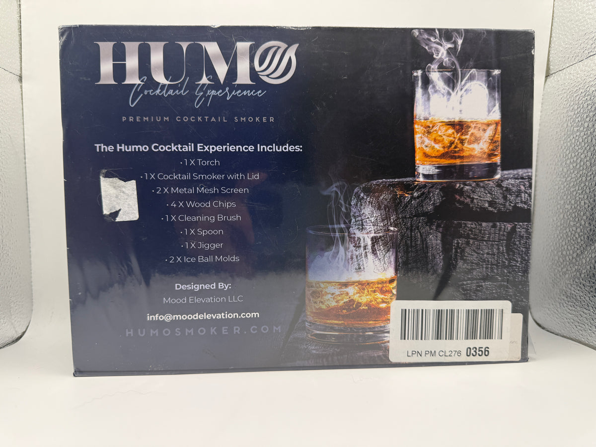 Back of HUMO Cocktail Smoker Kit box showing included items