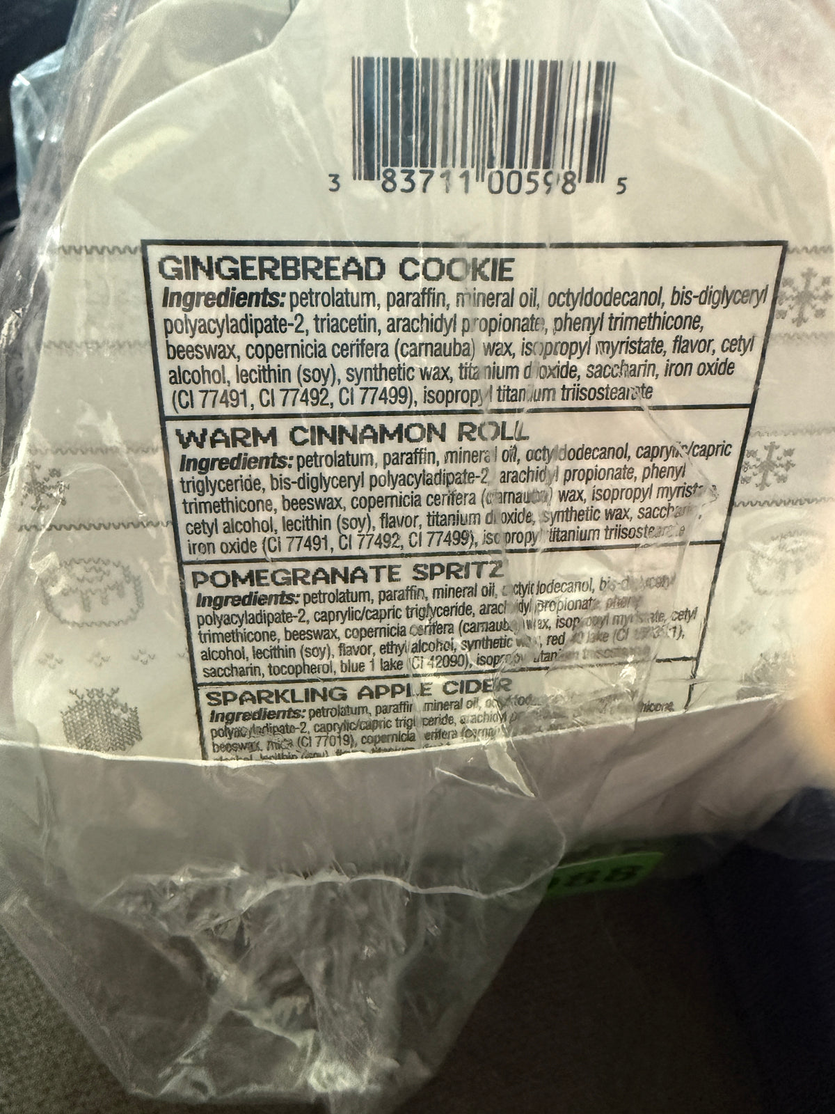 ChapStick Cozy Comforts multipack ingredient details