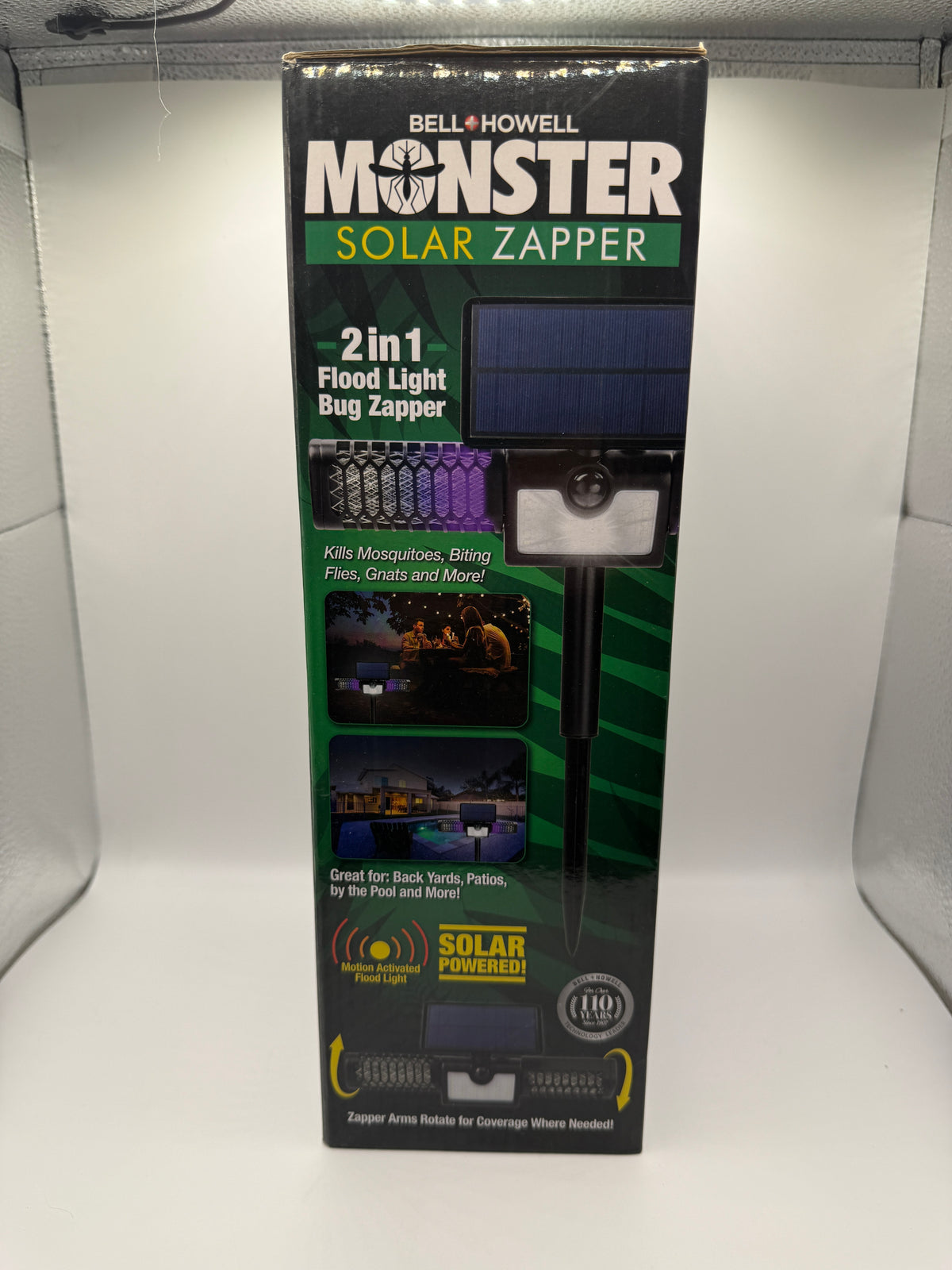 Bell+Howell Monster Solar Zapper packaging side showing features