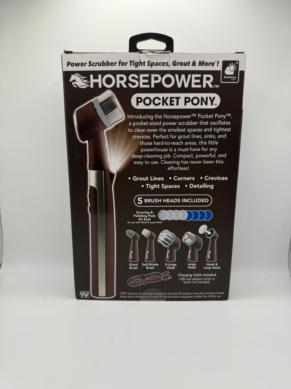 Horsepower Pocket Pony back packaging showing features and brush heads