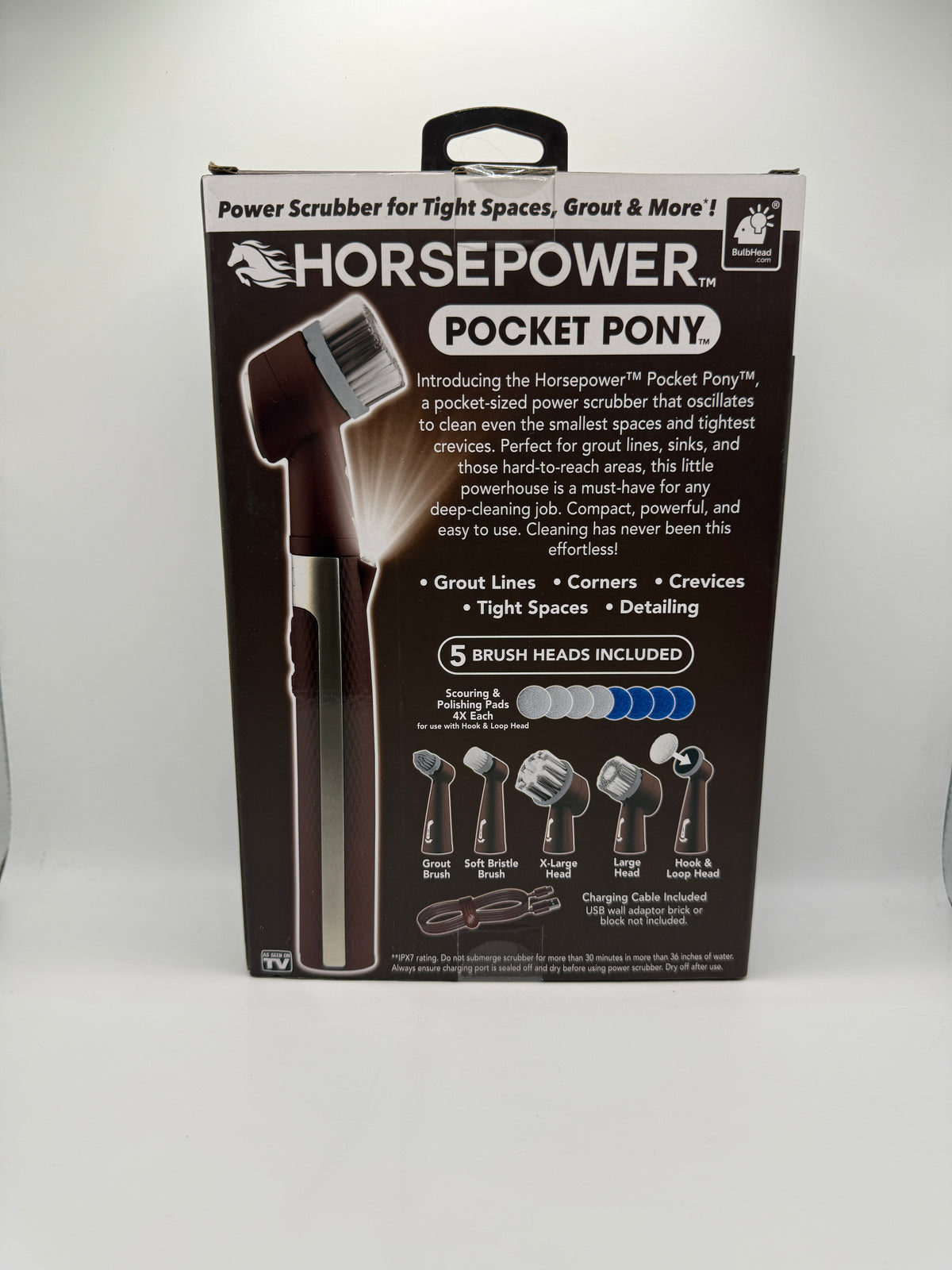 Horsepower Pocket Pony back packaging showing features and brush heads
