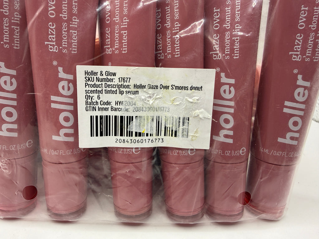 Close up of Holler & Glow lip serum 6 pack packaging label