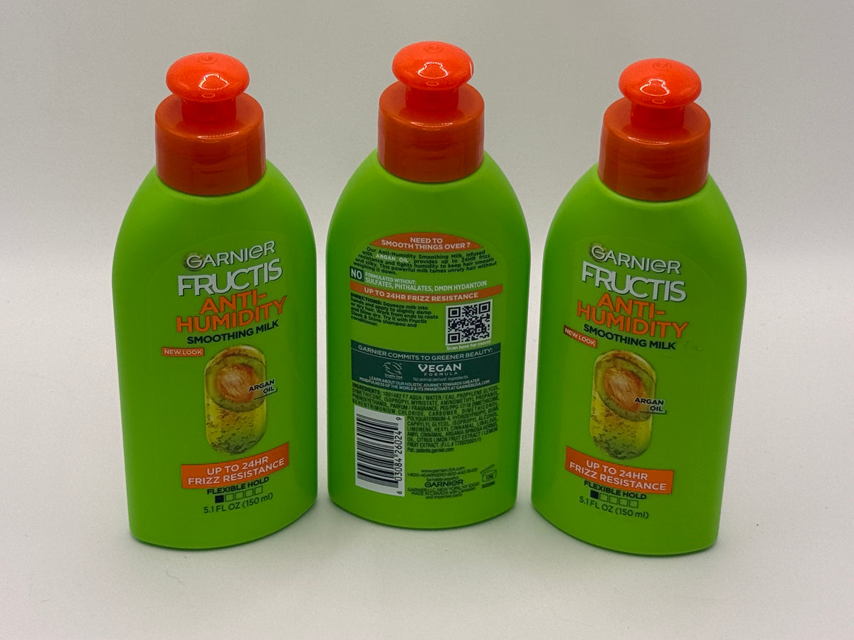 Front view of Garnier Fructis Anti-Humidity Smoothing Milk bottle