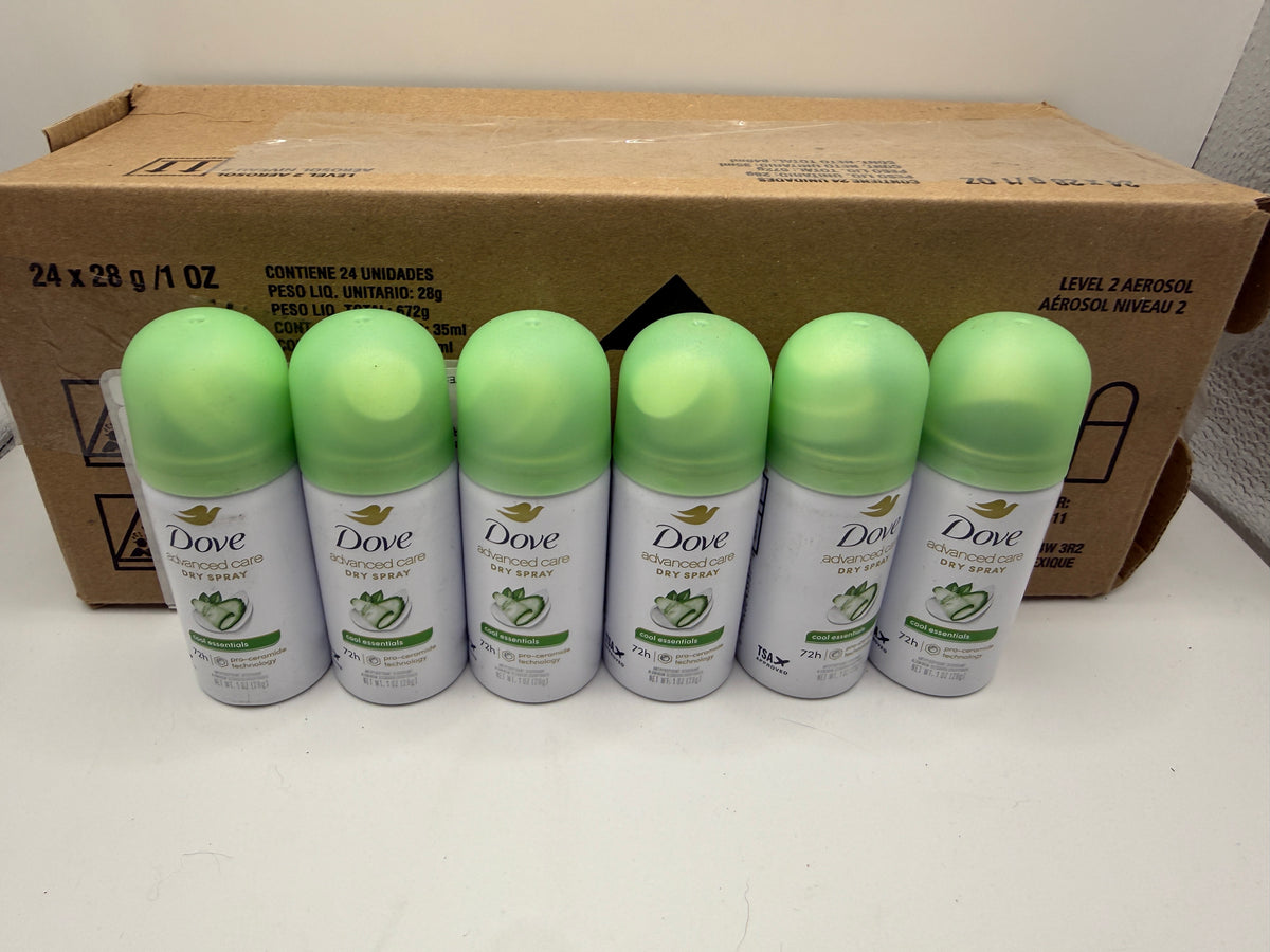 Dove Advanced Care Dry Spray Deodorant Cool Essentials 1 oz can front view