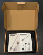 Open box showing Tiger Party shovel set including backpack and tools