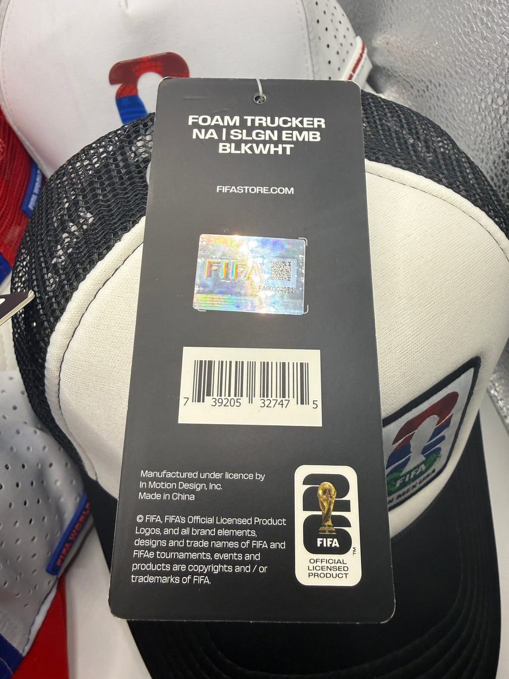 Official FIFA holographic tag and barcode on hat