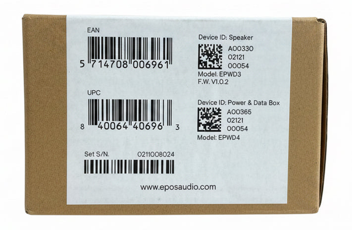 EPOS EXPAND CAPTURE 5 product label with model and serial numbers